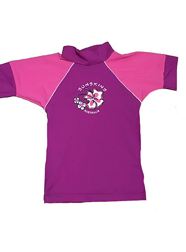 Toddler Girls Rash Shirts - Chlorine Resist Pink with Light Pink Sleeves - Image 1
