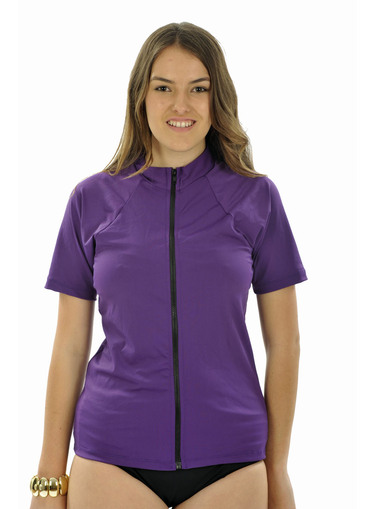 Zip Short Sleeve Rash - Chlorine Resist 50+ Light Purple Size 2XL - 4XL - Image 2