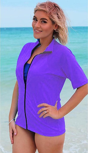 Zip Short Sleeve Rash - Chlorine Resist 50+ Light Purple Size 2XL - 4XL - Image 1
