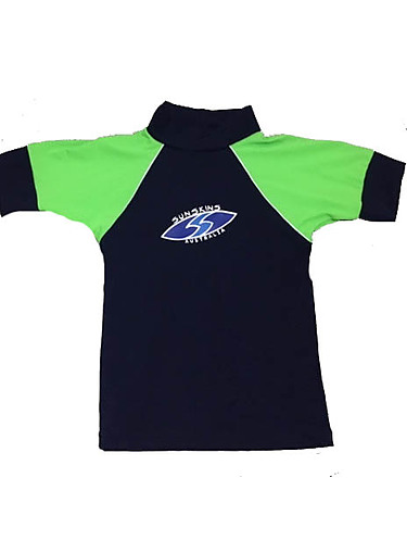 Toddler Boys Rash shirt - Chlorine Resist Navy with Lime Blue Sleeves - Image 1