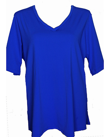V Neck Rash Shirt Plus Size - Cobalt Blue Chlorine Resist - Image 1