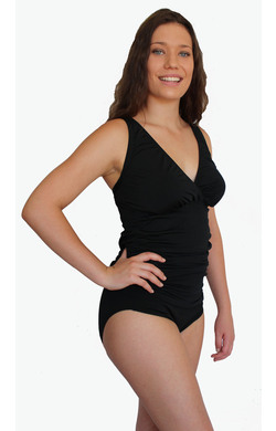 more on Gathered Tankini Top Black Chlorine Resist