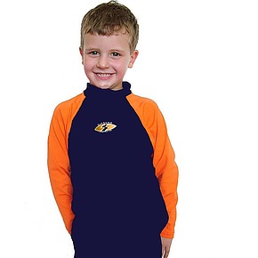 more on Boys Long sleeve rash shirt - Navy with Orange Sleeves