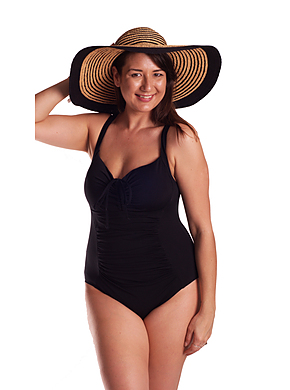 One Piece with Gathers Chlorine Resist Black
