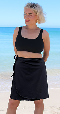 Wrap Swim Skirt Black Chlorine Resistant