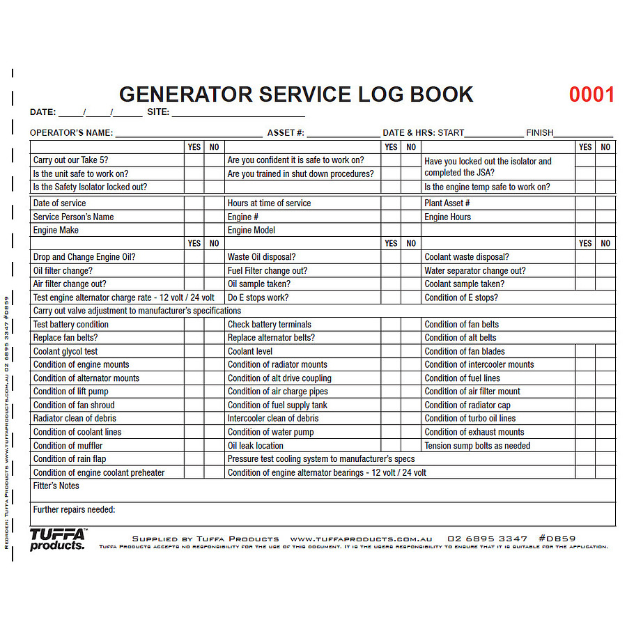 Generator service log book - Image 2