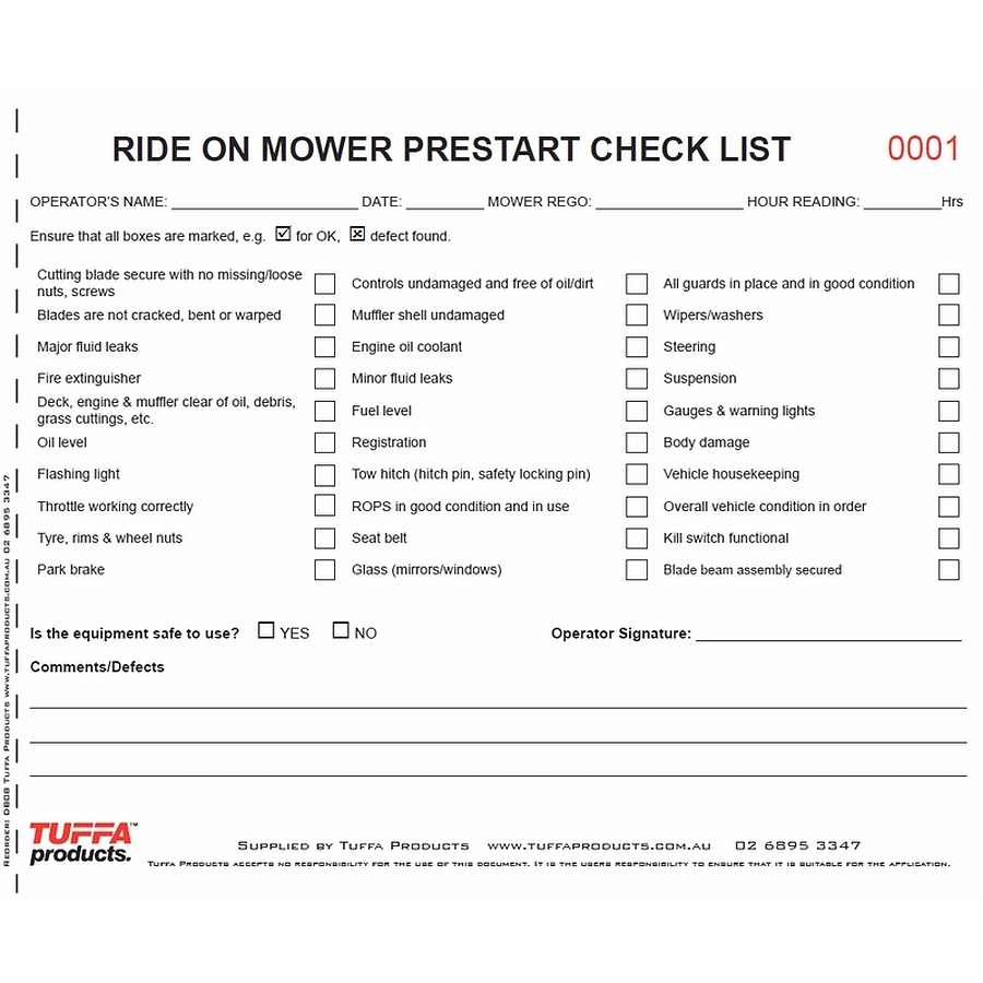 Rideon Mower prestart checklist - Image 2